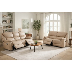 Beige Denver Fabric Reclining 3 Seater and 2 Seater Recliner Sofas