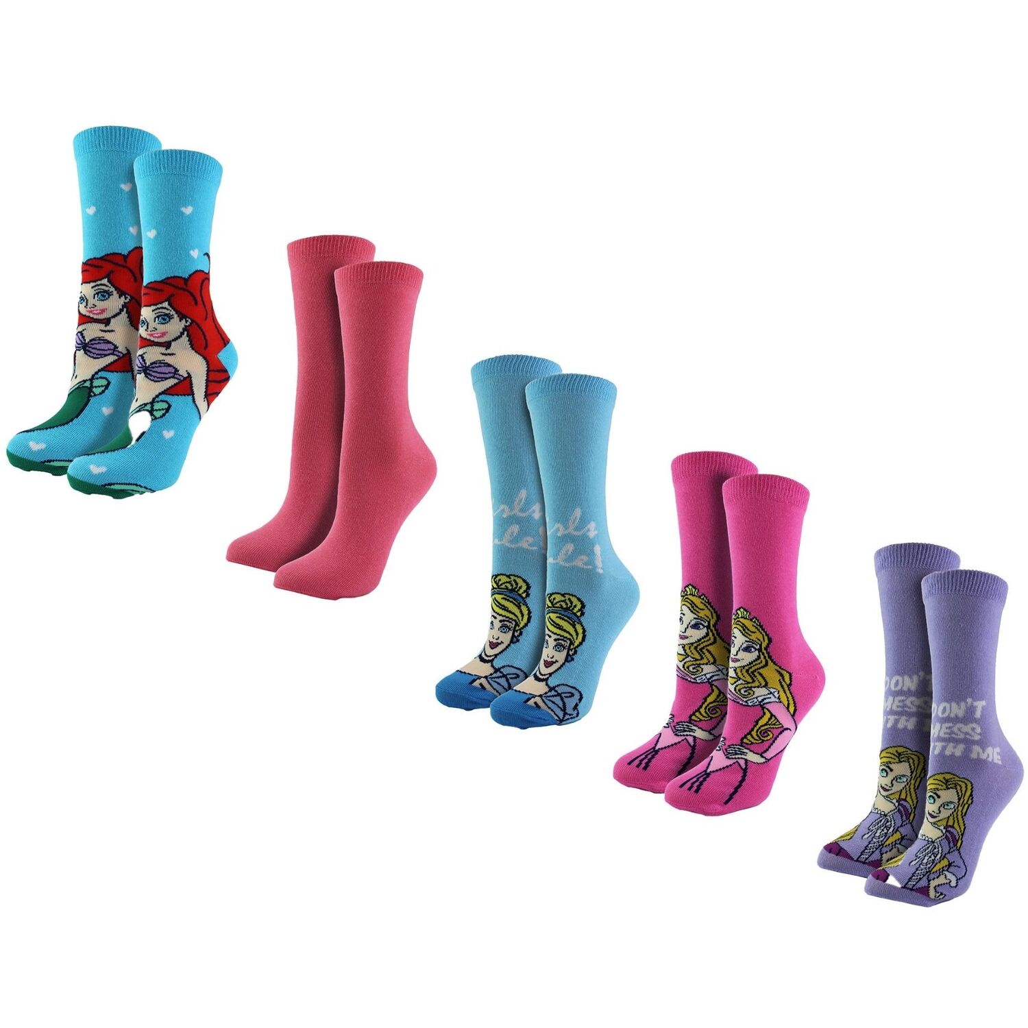 Disney 5 Pairs Ladies Princess Crew Socks