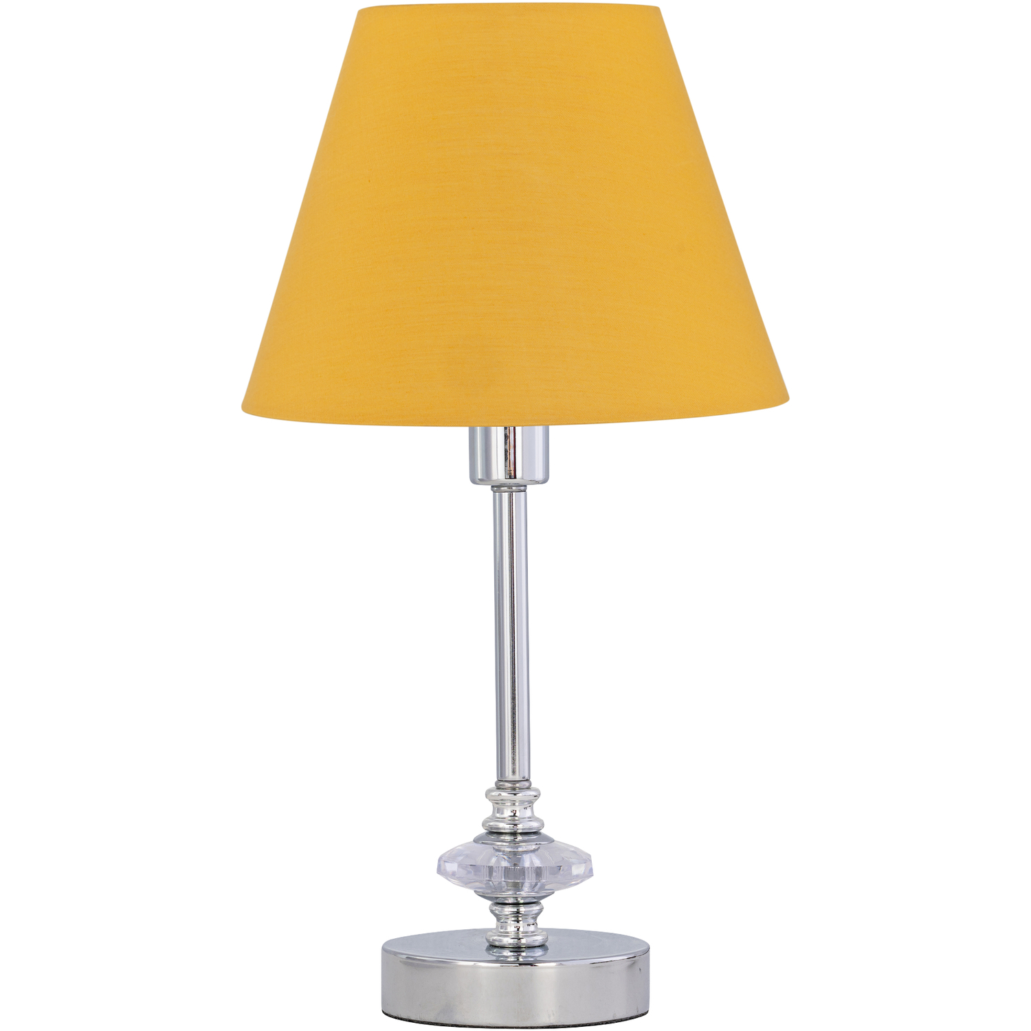 First Choice Lighting Chrome Jewelled Table Lamp With Ochre Yellow Shade - Chrome & Ochre
