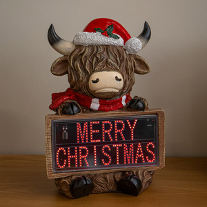 Highland Cow Merry Christmas LED Sign