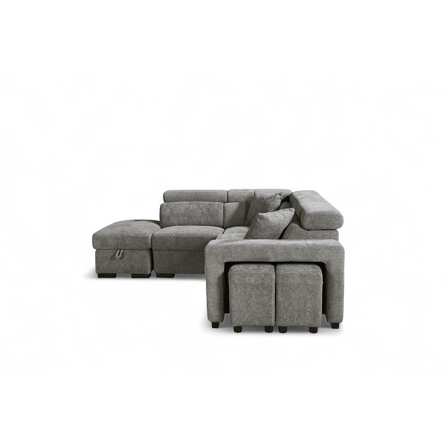 Ottman Character Grey Chenille Fabric 1C2 Corner Sofabed with Storage and Ottomans AMELIA