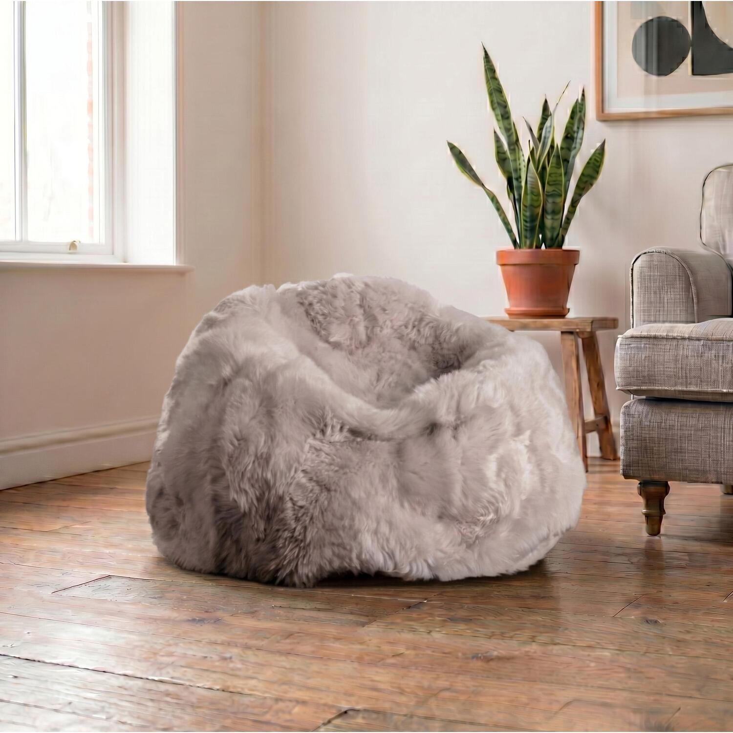 Native Natural Xxl Luxurious Sheepskin Beanbag - Stone