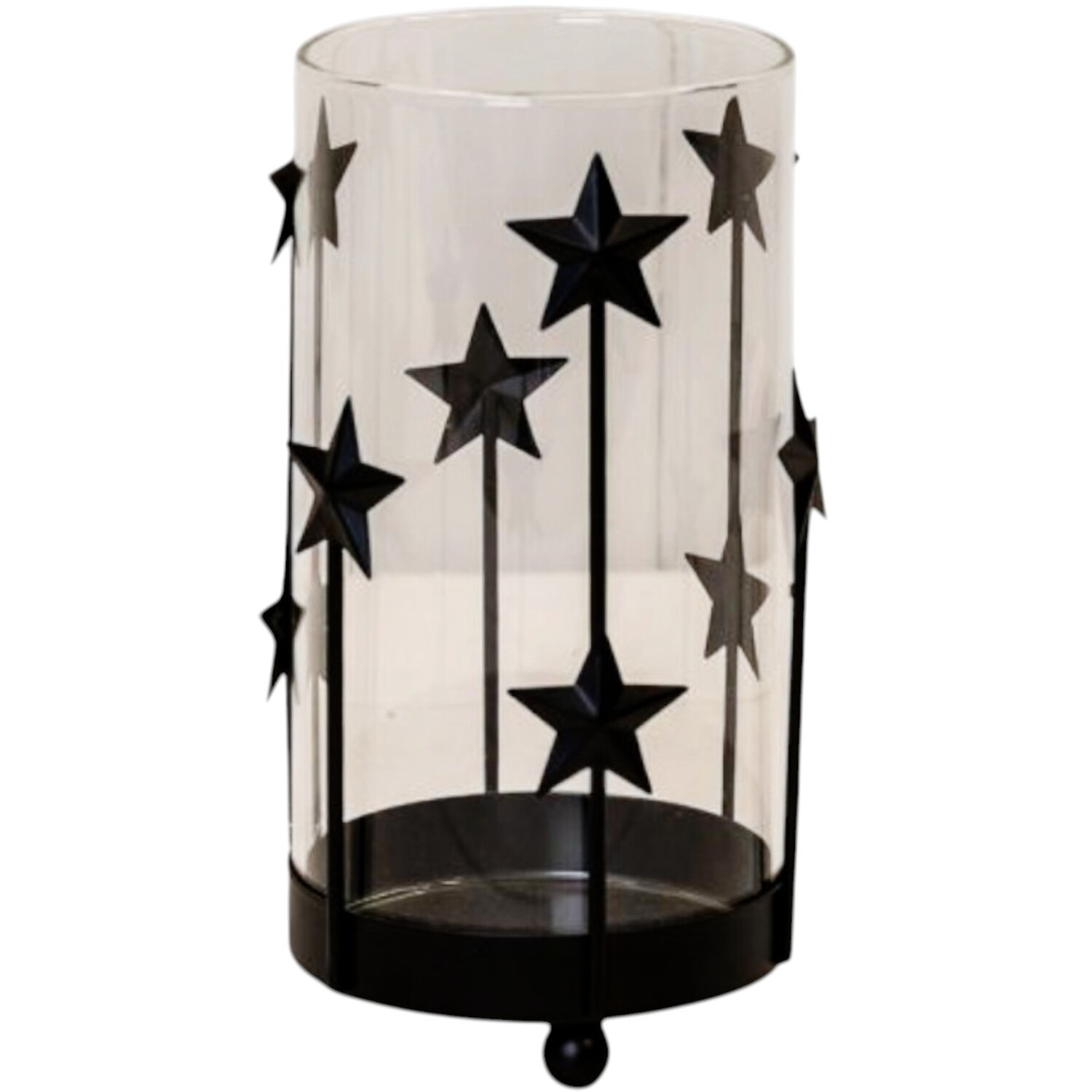 Four Candle Small Black Metal Star Candle Holder with Glass Insert - Black