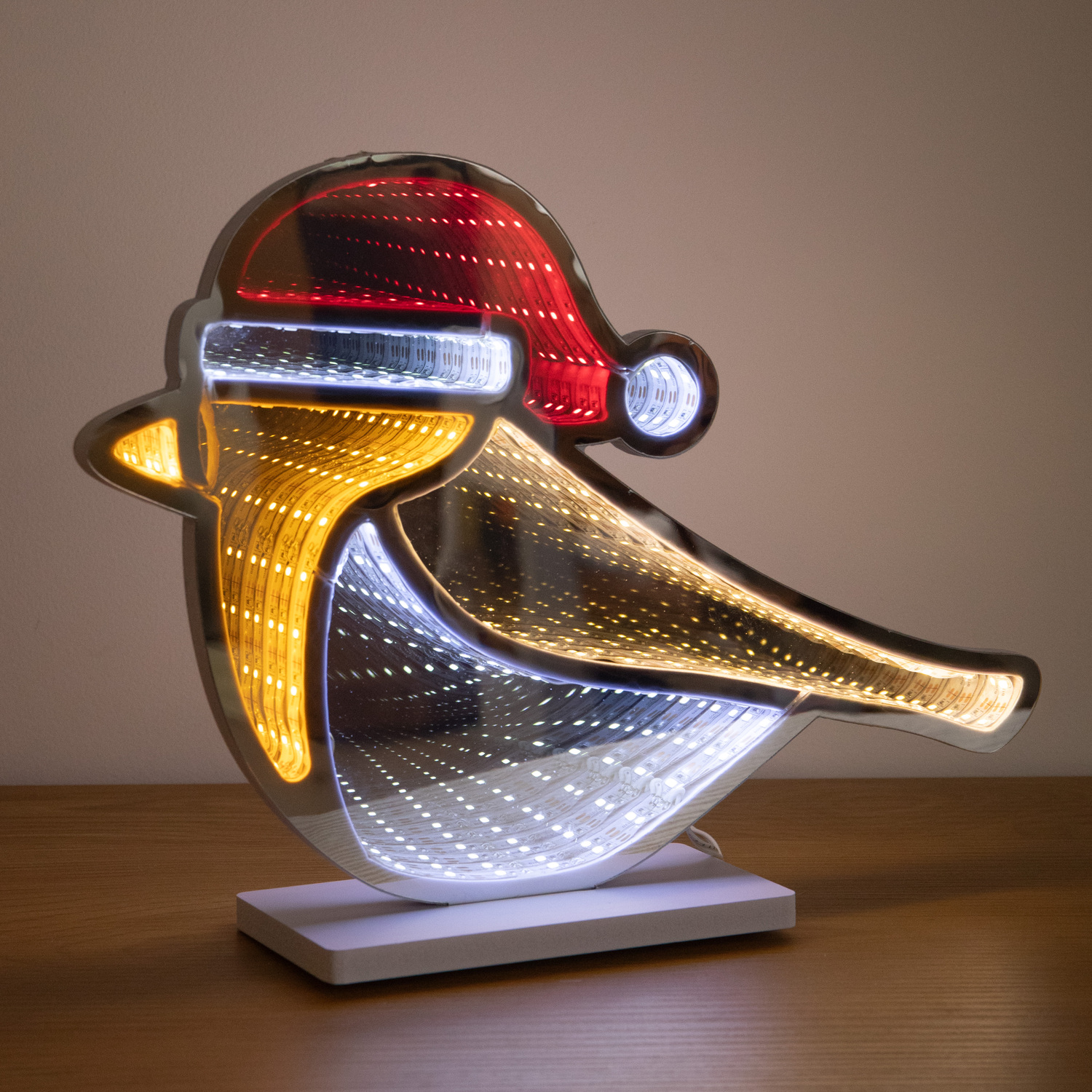 Samuel Alexander Unisex Multicolor 32Cm Light Up Robin Christmas Infinity Mirror Decoration With Leds - Image 3