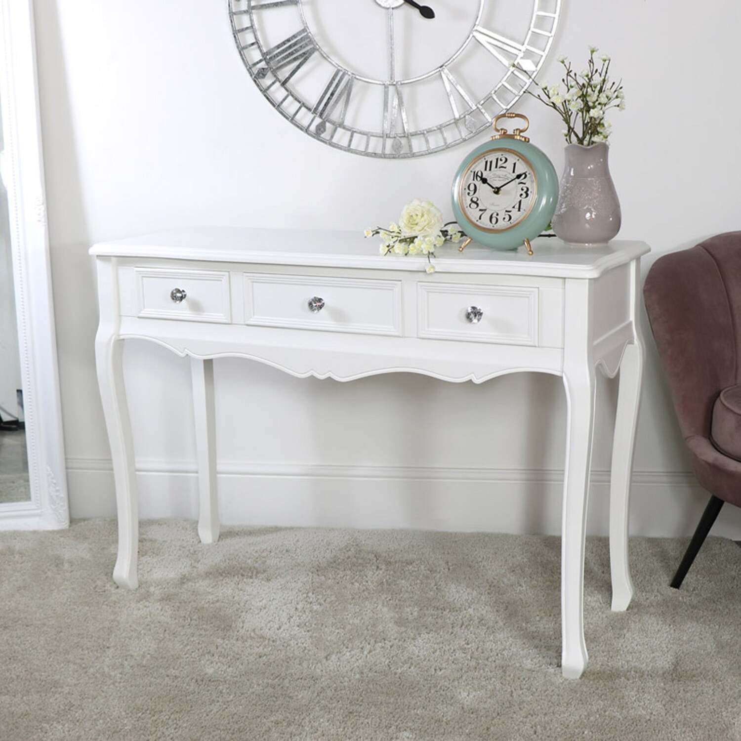 Collection Console Large White 3 Drawer Console/Dressing Table - Victoria Collection