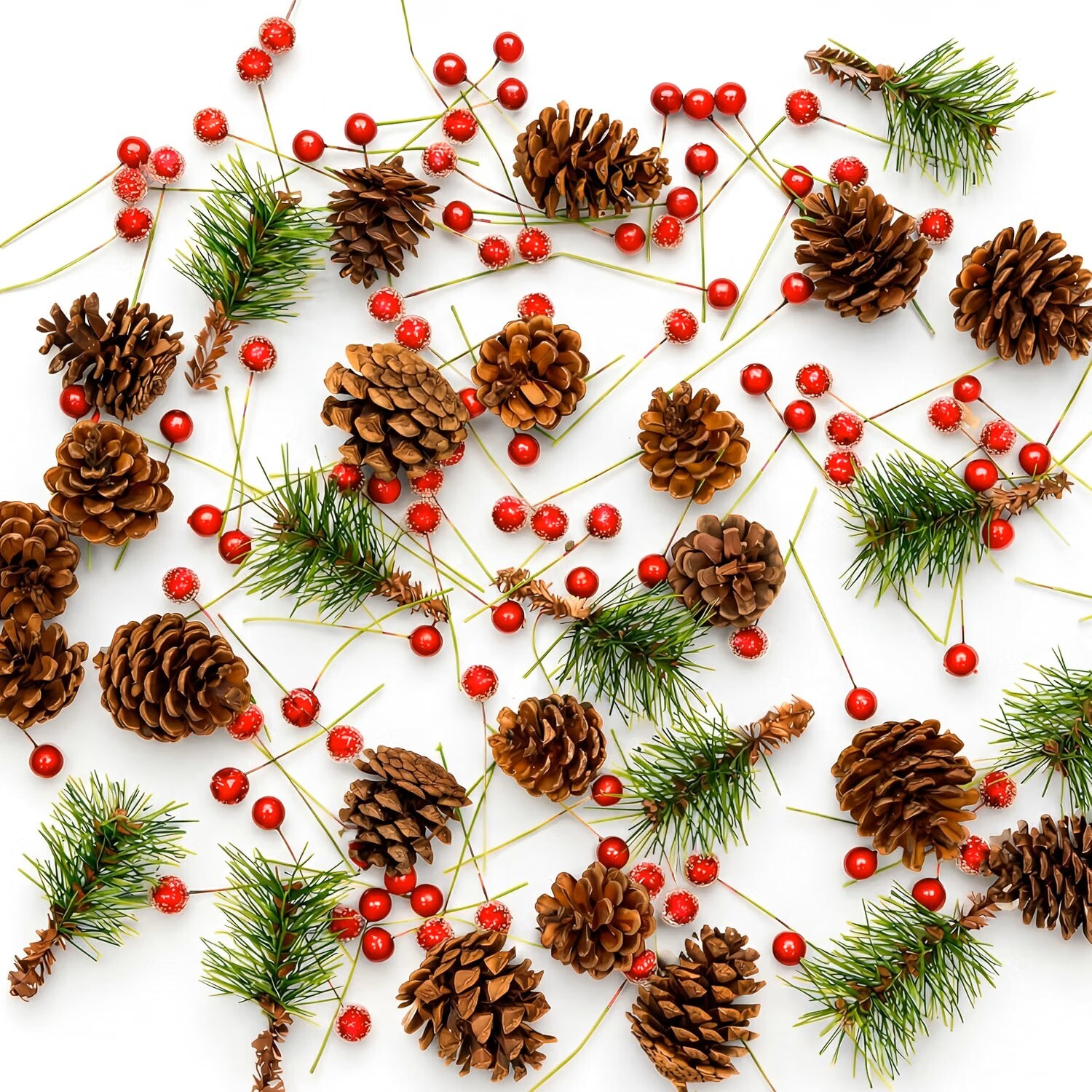 B&Q - Christmas Crafts Set 130 PieceRealistic Pine Cones And Berry AccessoriesDiy Wreath Making SuppliesOrnaments - Image 2