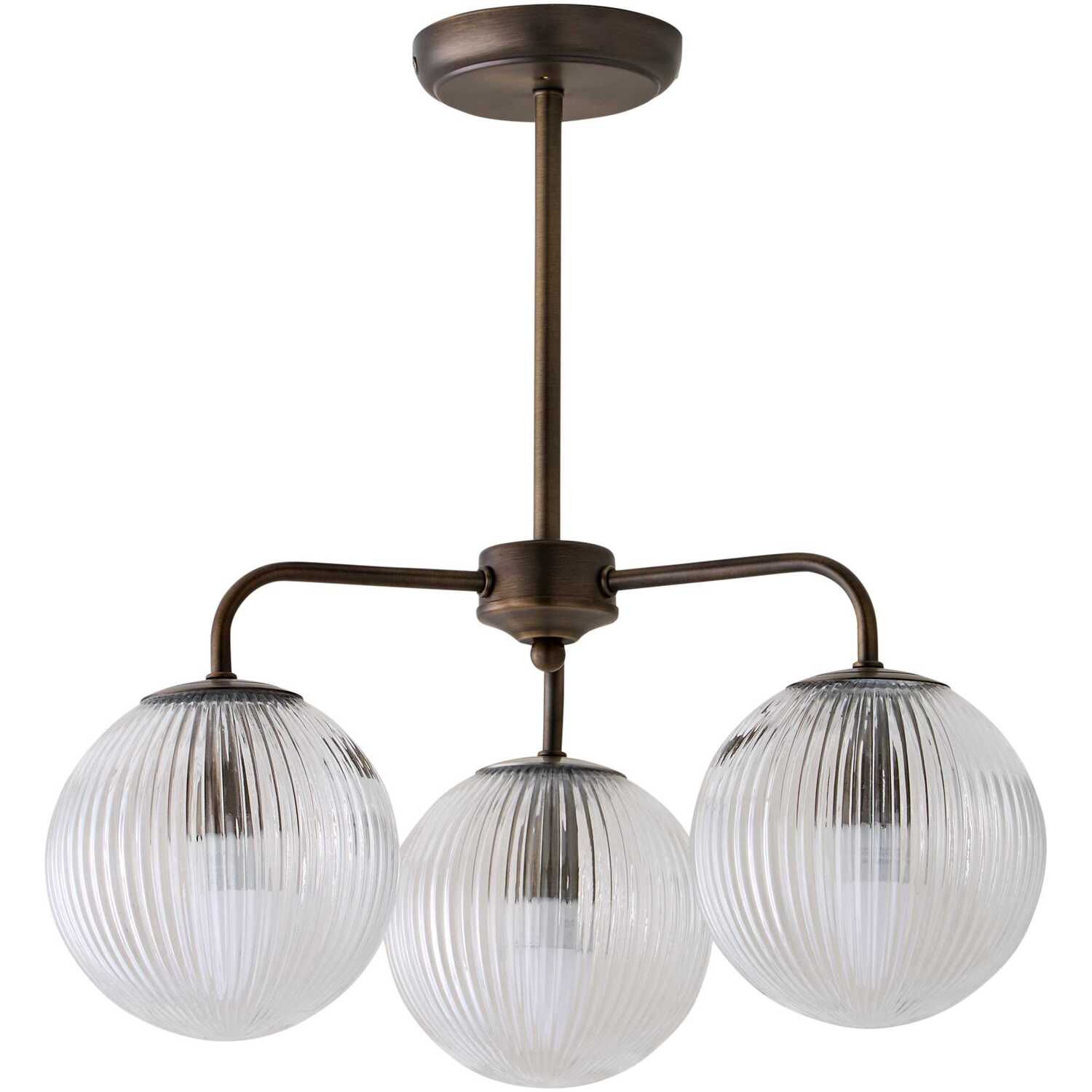 Valuelights Unisex Bronze Kempton Glass Globe Shades Metal 3 Arm Chandelier And Bulbs In - Image 4