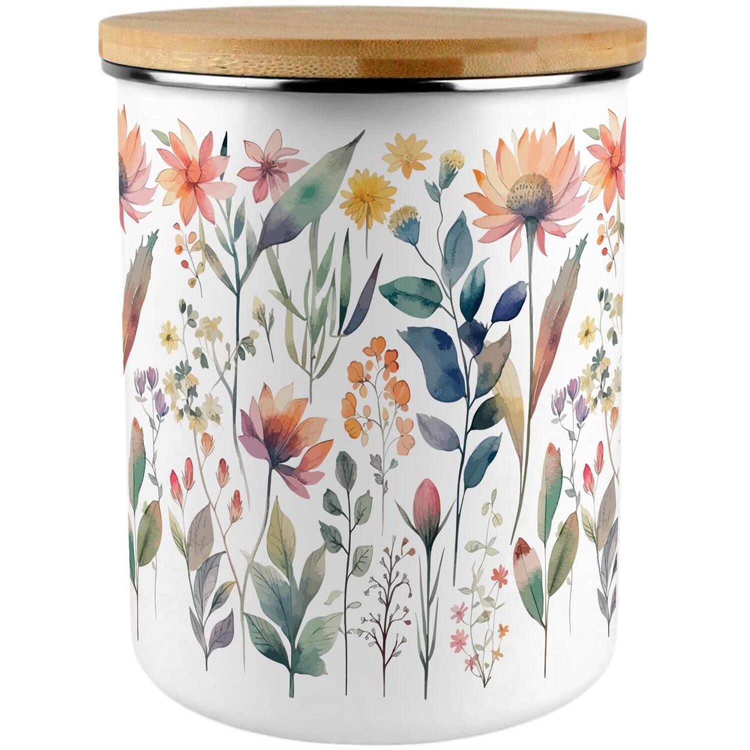 Pastel Flowers Storage Canister - Floral 2.7L Extra-Large Enamel Home & Kitchen Organisation Container - Image 2