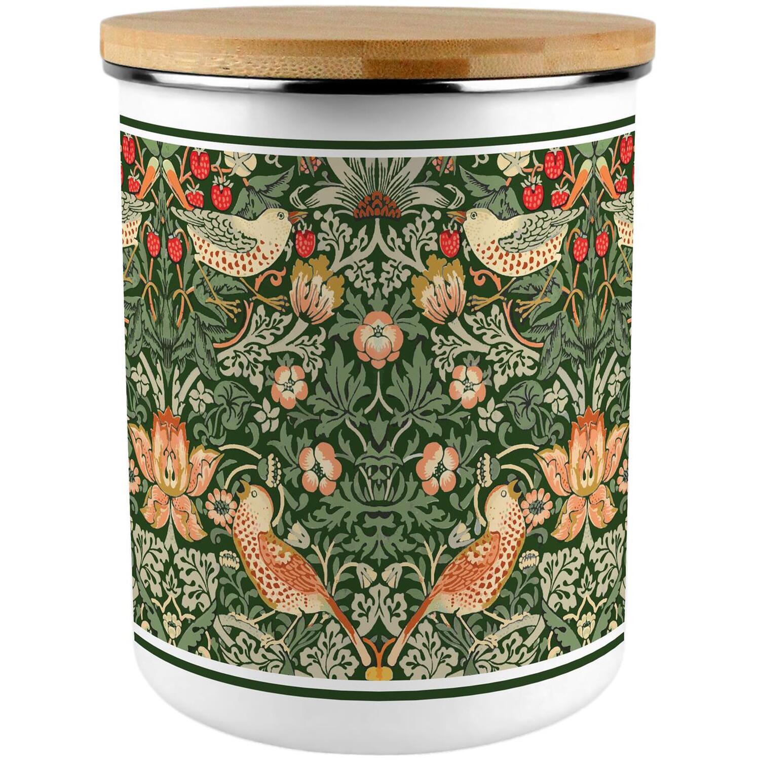 Extra Large Enamel Canister - Green Strawberry Thief Home/Food Storage Jar Gift - Image 3