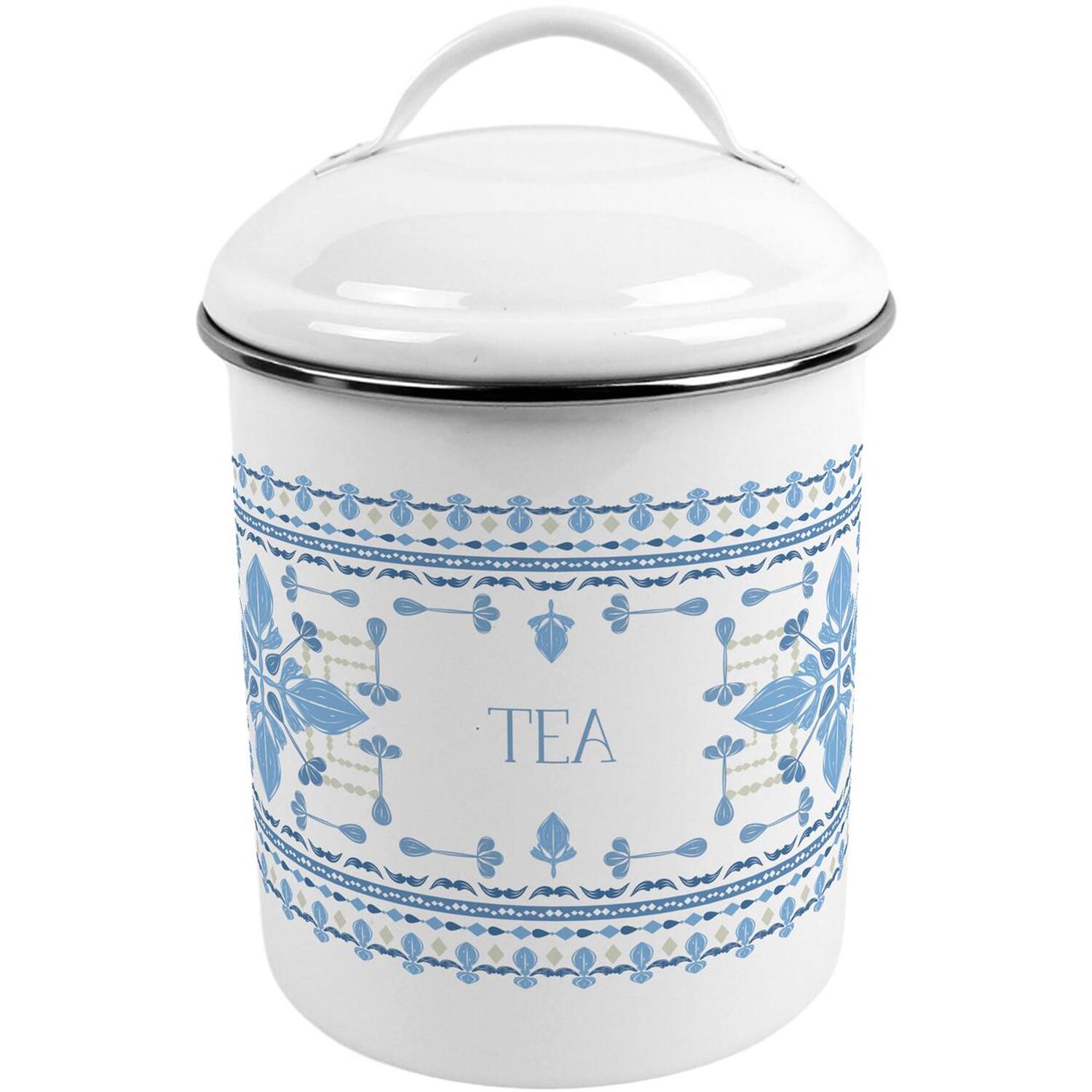 Purely Home Folk Tile Tea Canister - Metal Kitchen Storage Container - Blue