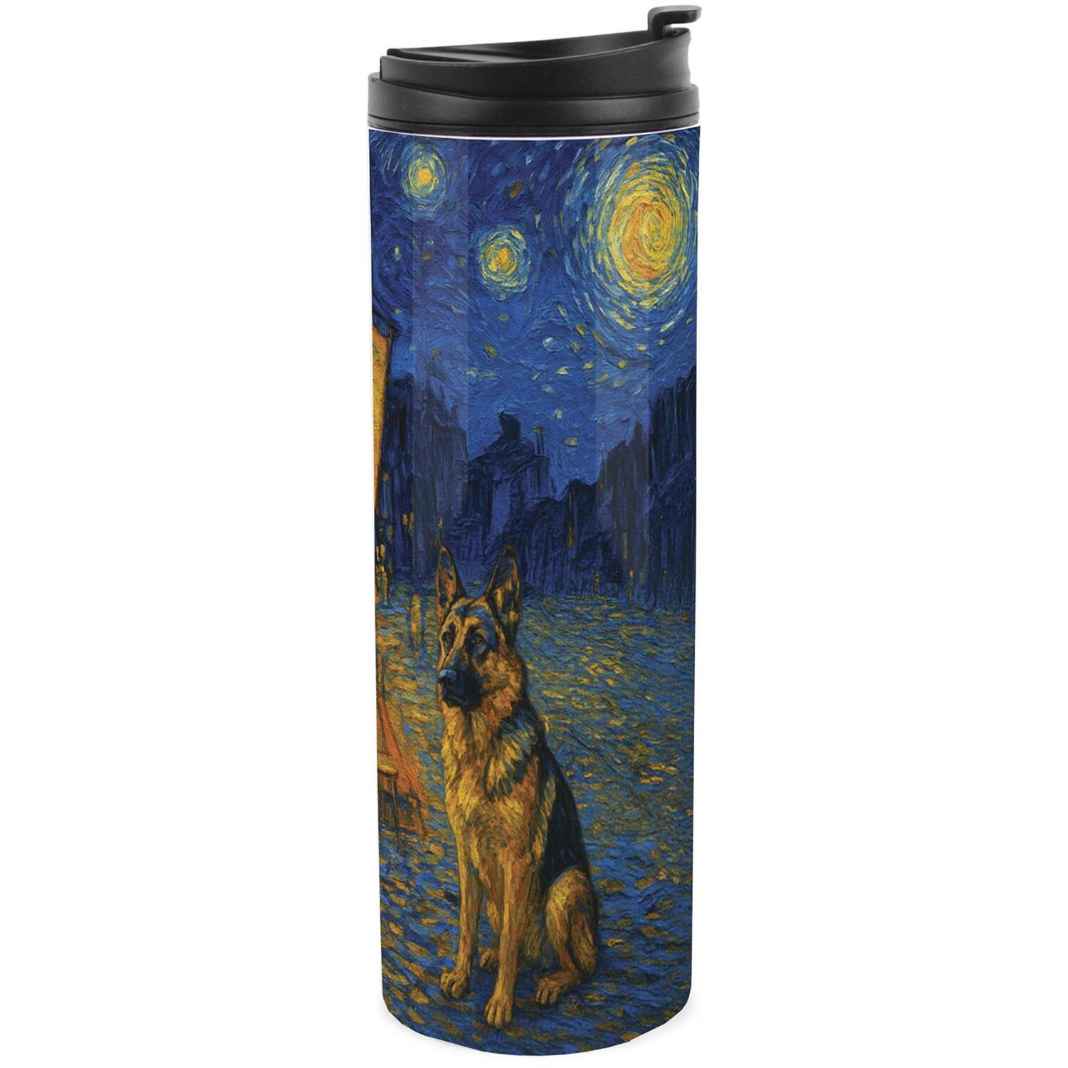Purely Home Van Gogh Dogs German Shepherd Stainless Steel Travel Flask