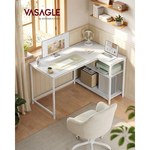 VASAGLE L Shaped Computer Desk with Power Outlets and Storage, Small Corner Desk, 110 x 80 x 76 cm B