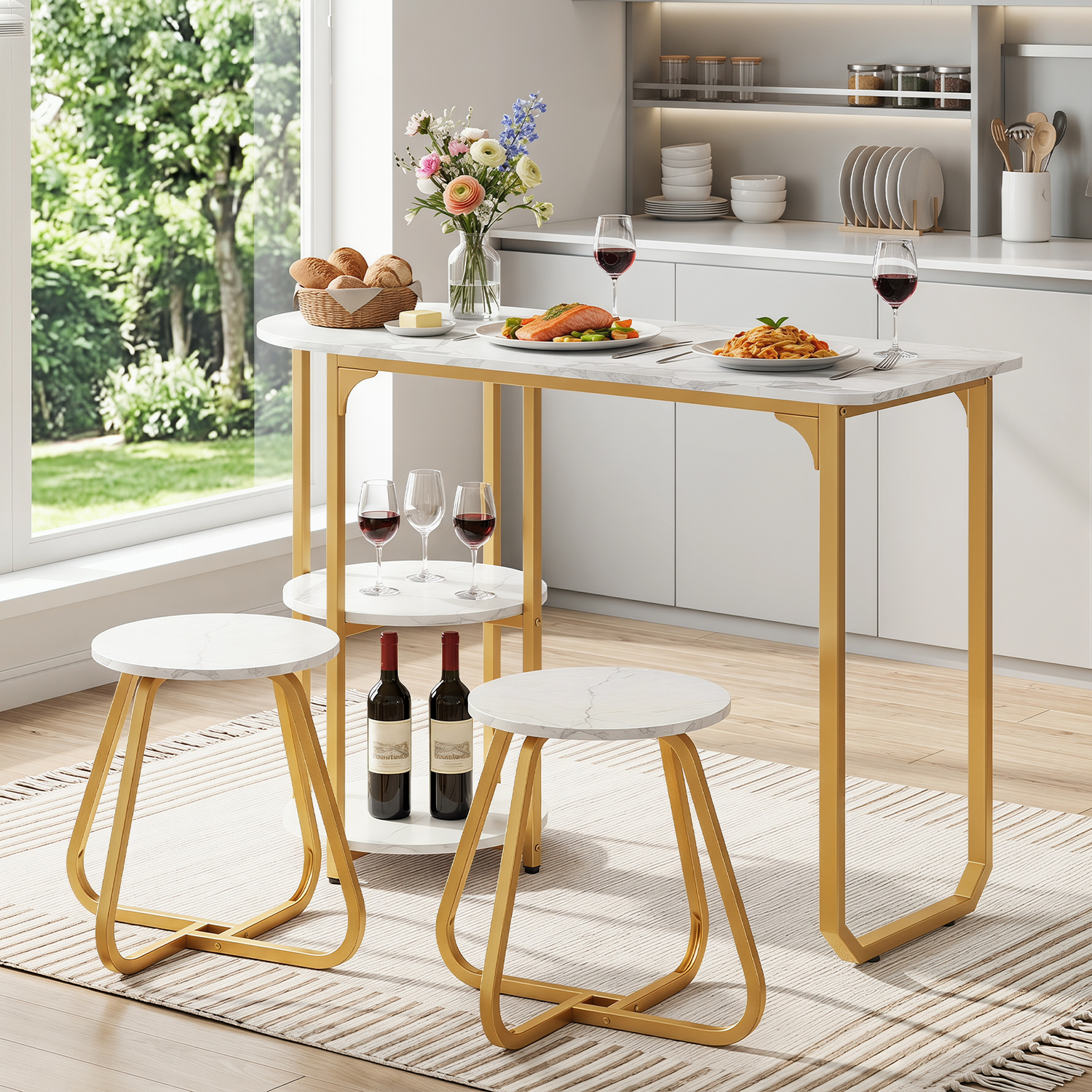 Costway Table and 2 Bar Stools Set