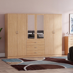 Modern 6 Door 3 Drawer Mirrored Wardrobe