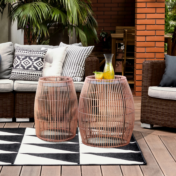 Outdoor Garden Small Bamboo Side Table with Iron Tabletop