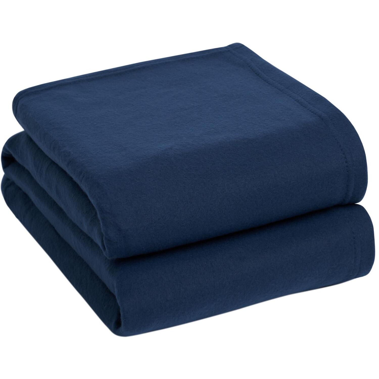 Large Plain Fleece Throw Blanket - Navy Blue