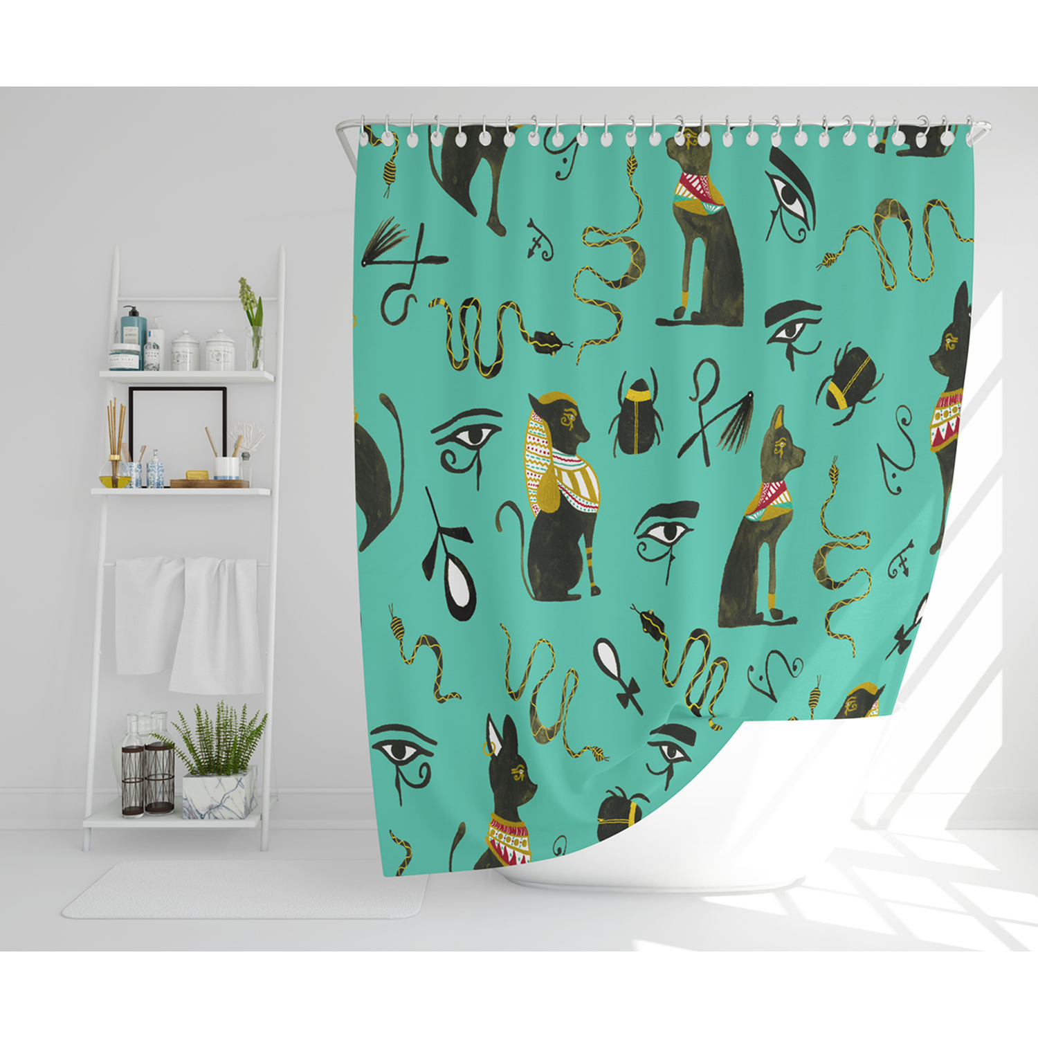 Hand Painting Abstract Ancient Egypt Horus Eye Signs Shower Curtain - Green