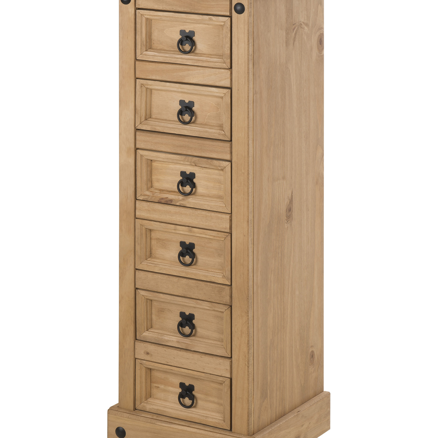 Corona Narrow 6 Drawer Bedside Cabinet Solid Wood Pine Wooden Tall - Brown