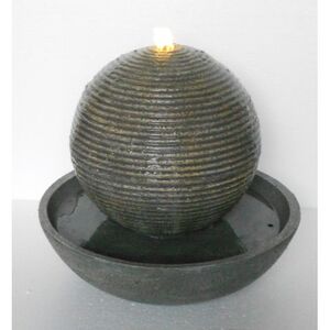 40cm Ribbed Sphere Grey Contemporary Solar Water Feature