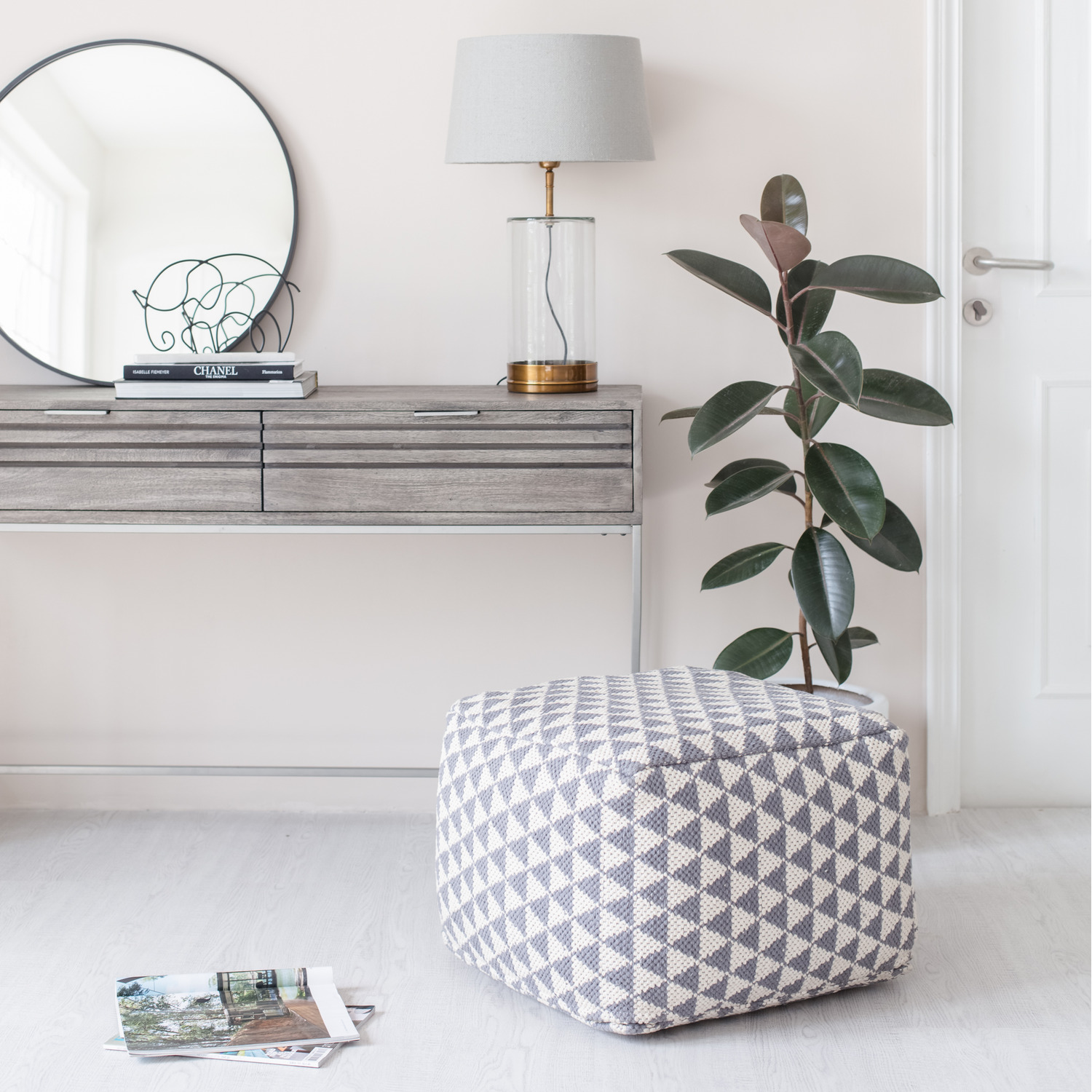 Beziers Triangles Pouffe - Grey Ivory