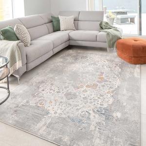 Distressed Multicolour Floral Medallion Living Area Rug