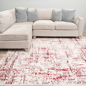 Dredded Rug Grey Distressed Red Tweed Effect Area Rug