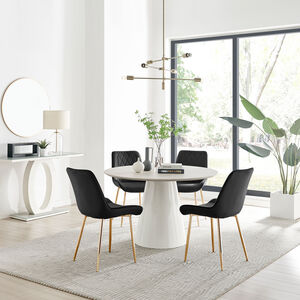 Palma Beige Stone Effect Round Dining Table and 4 Pesaro Gold Leg Chairs
