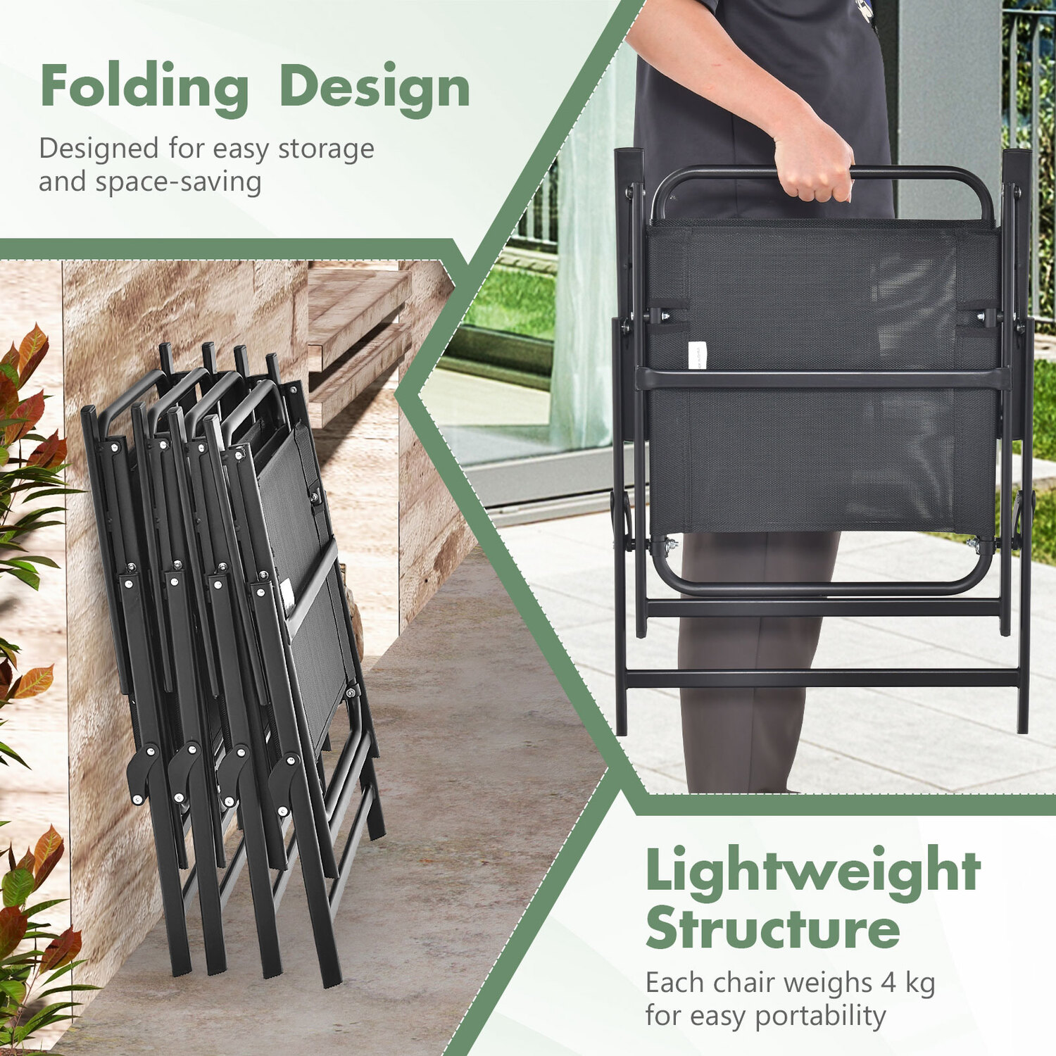 4 Piece Patio Garden Folding Chair - Black