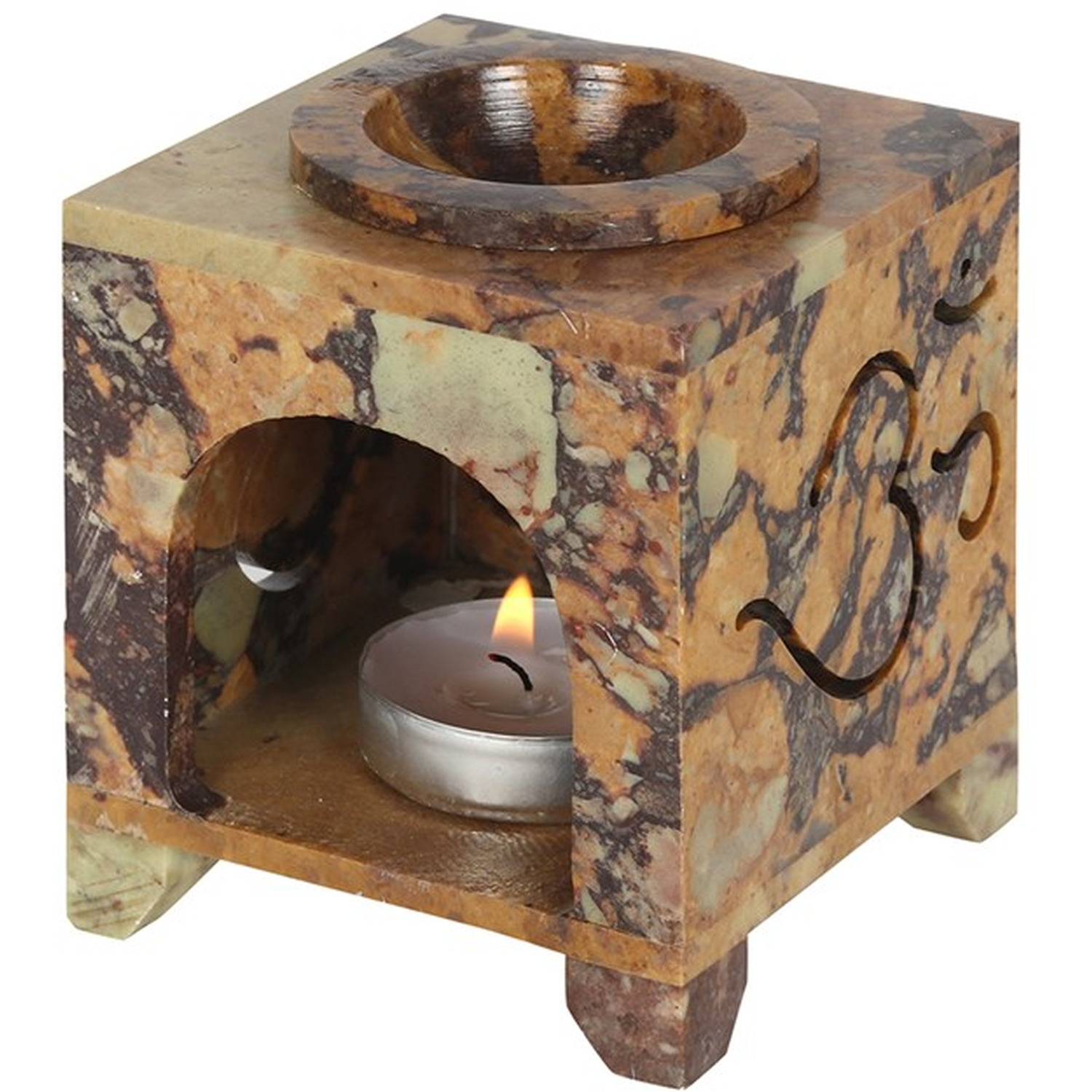 Carved Om Symbol Soapstone Oil Burner