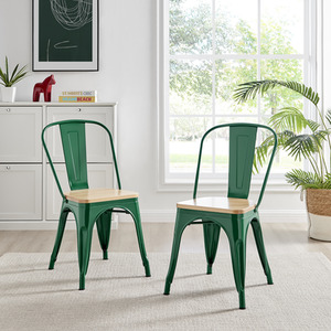 Green Colton Stackable Tolix Style Industrial Metal Kitchen Dining Chair Wood Seat shot 4116957