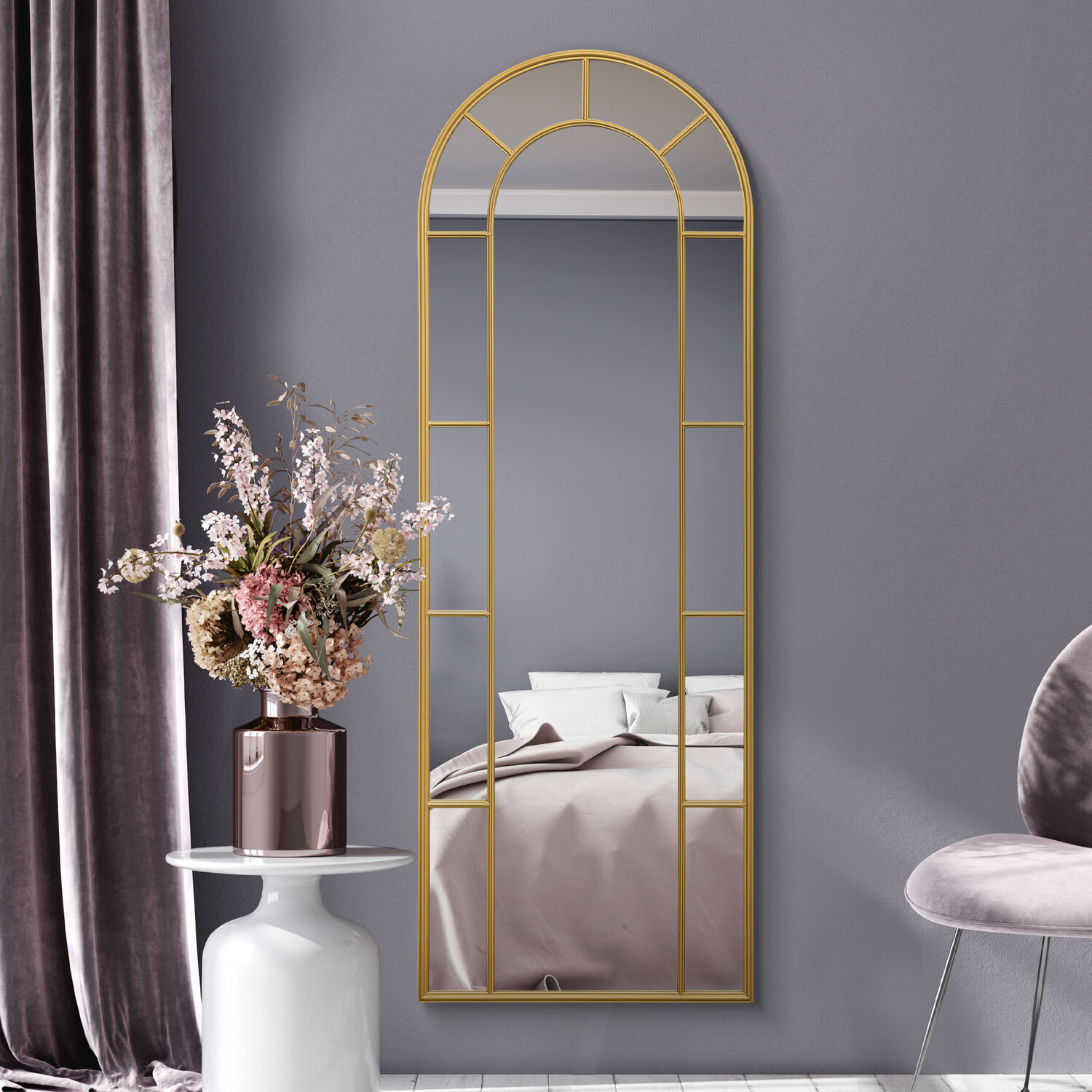 Arcus Window Metal Framed Arched Leaner Wall Mirror - Gold 60cm