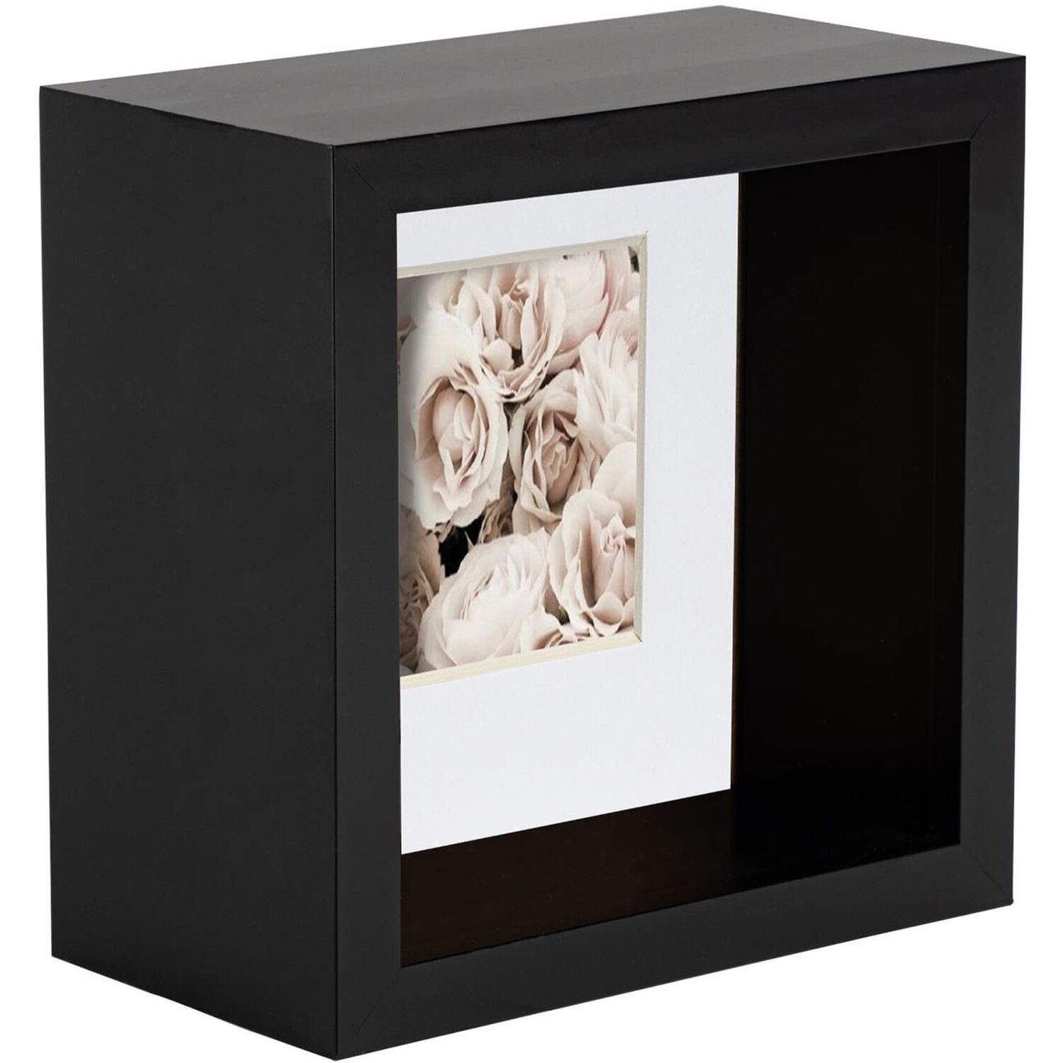 3D Deep Box Photo Frames - 4 x 4" with 2 x 2" Mount - BlackWhite - Black
