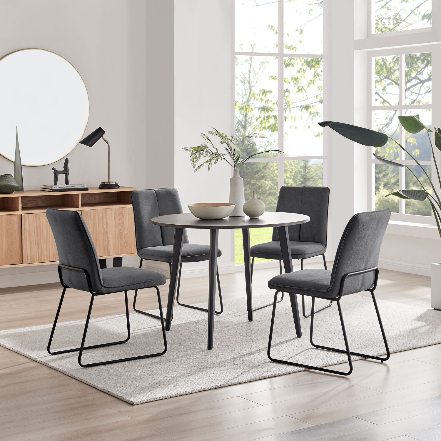 Koko Walnut Effect Round Dining Table And 4 Halle Chairs - Dark Grey thumbnail