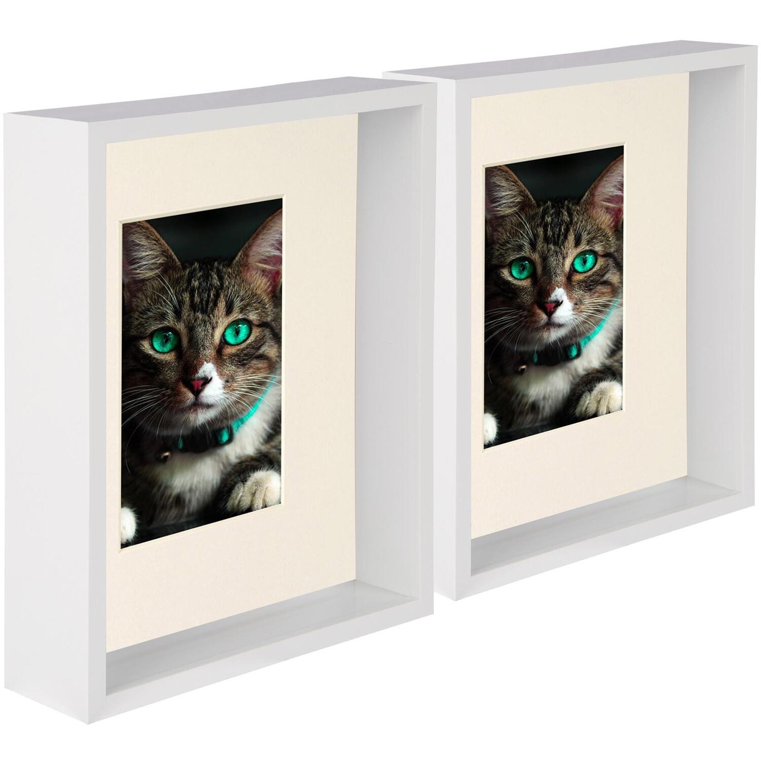 8" x 10" 3D Deep Box Photo Frames - 4" x 6" Mount - Pack of 5 - White/Ivory