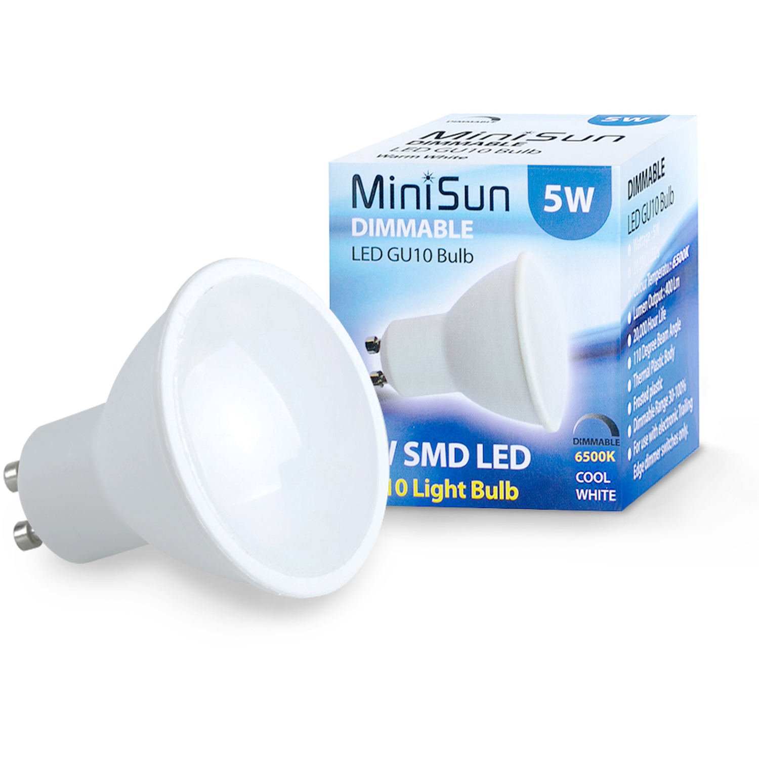 6 Pack Gu10 White Thermal Plastic Spotlight Led 5w 6500k 480lm Light Bulb - White