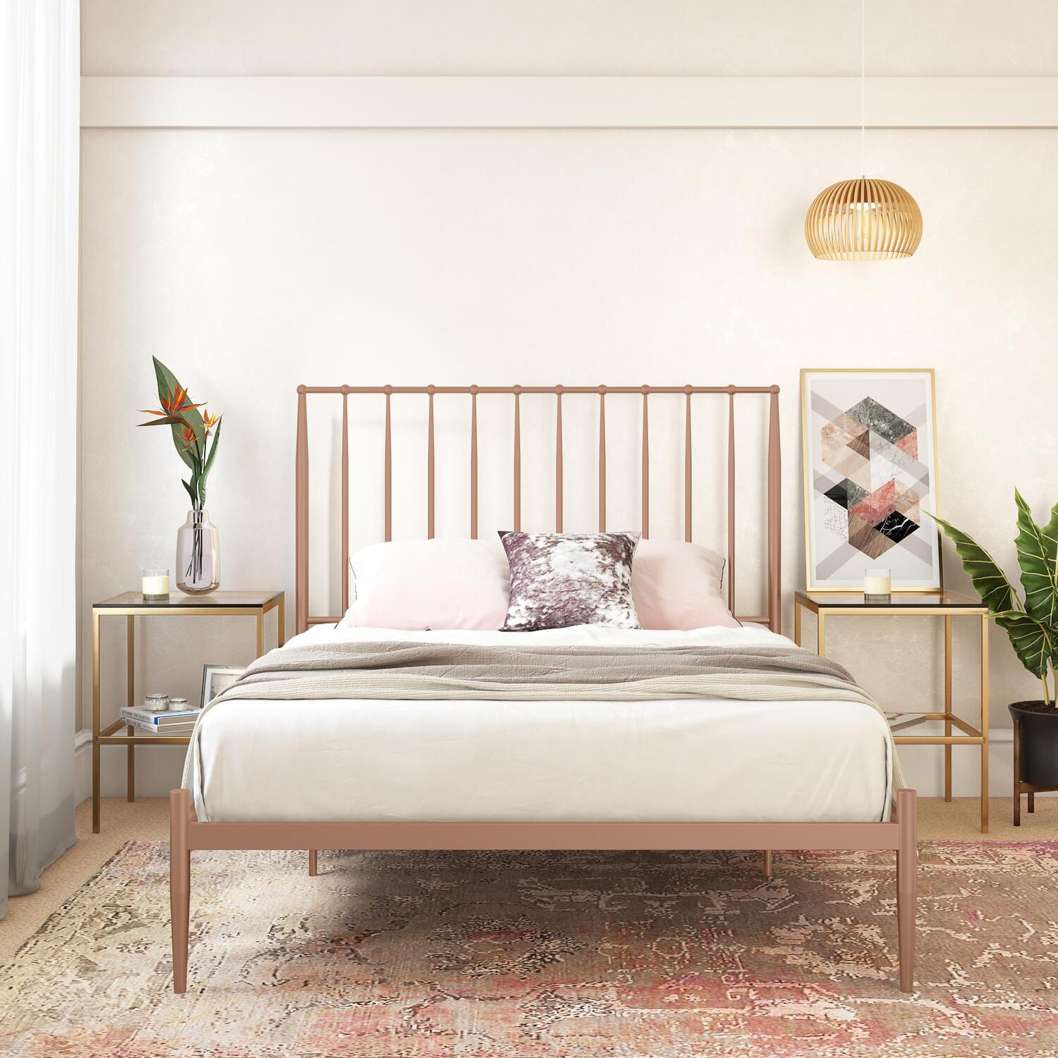 Giulia Modern Metal Bed - Millennial Pink King