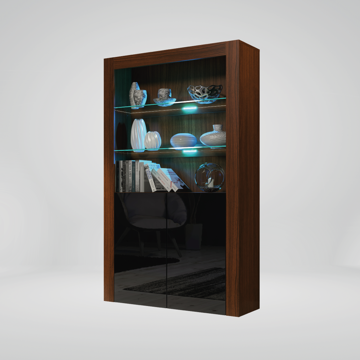 Spectrum Modern Display Cabinet - Walnut Black