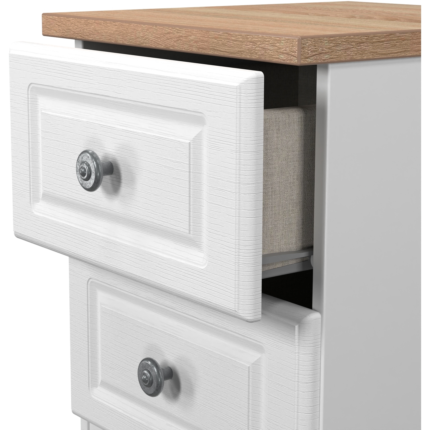 Norfolk Fully Assembled 2 Drawer Bedside Cabinet - White Ash Bardolino Oak
