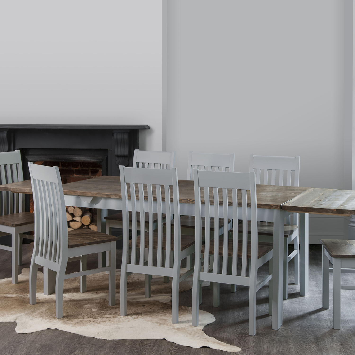 Hever Dining Table Set In Grey And Dark Pine - Grey