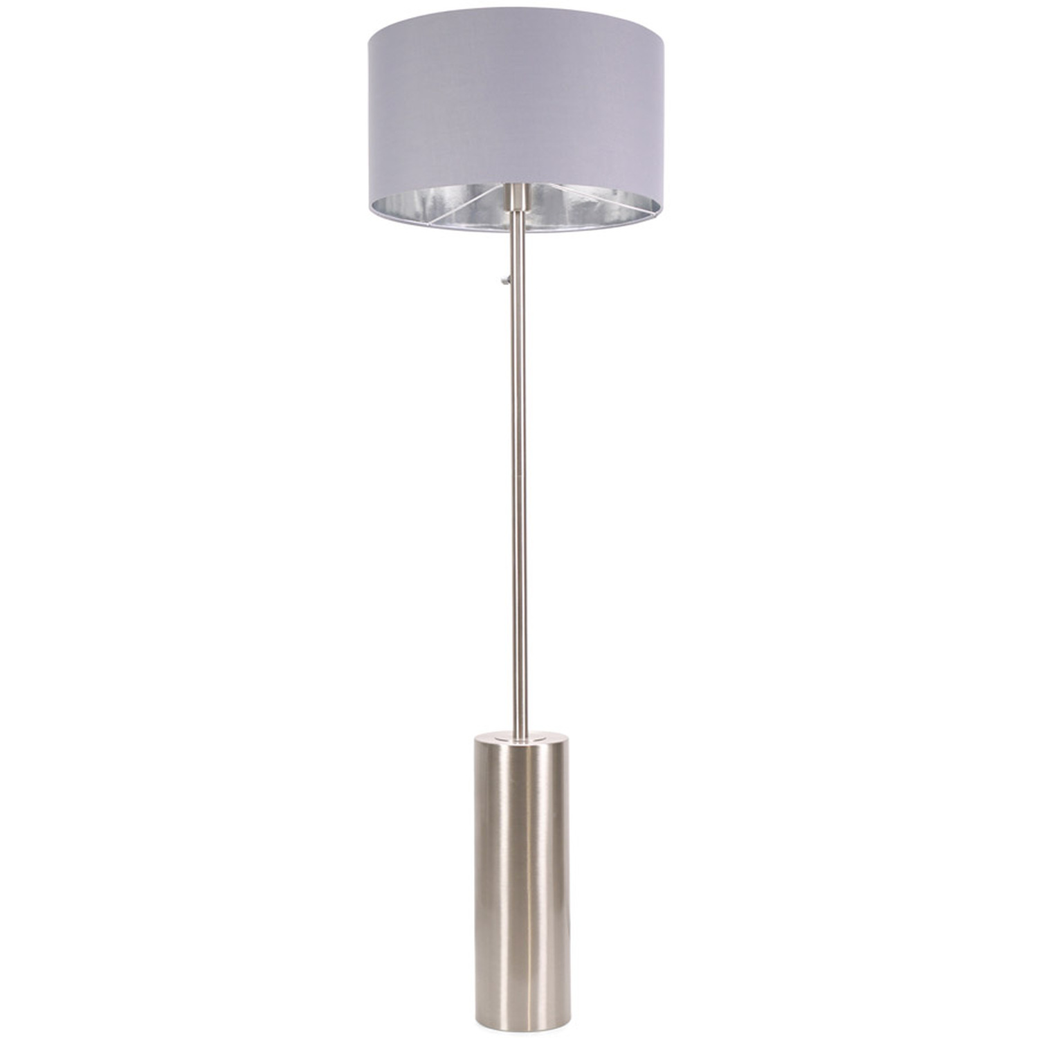 Lexy Grey and Metallic Chrome Shade with Chrome Dimmable Floor Lamp  LED Bulb - Silver
