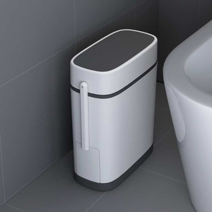 Slim Flip Top Bin with Built-in Toilet Brush