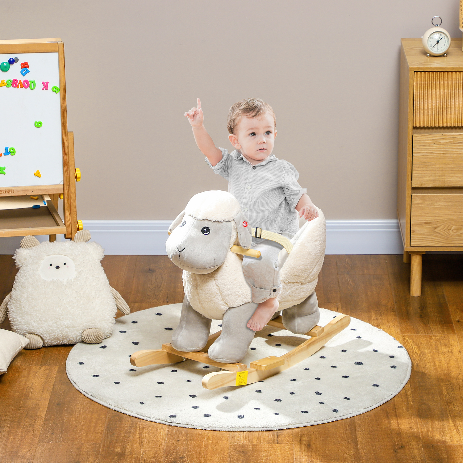 AIYAPLAY Baby Rocking Horse with Safety Belt, Sound, for 1-3 Years - Grey