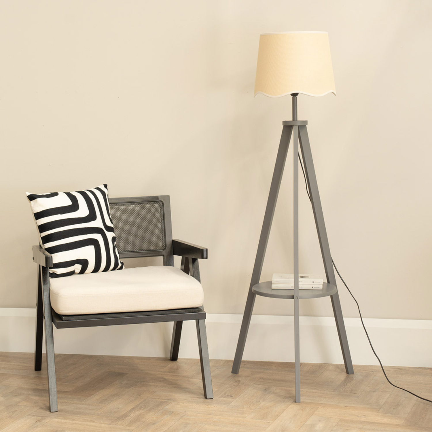 Image of Morrigan Wood Tripod Floor Lamp with&hellip;