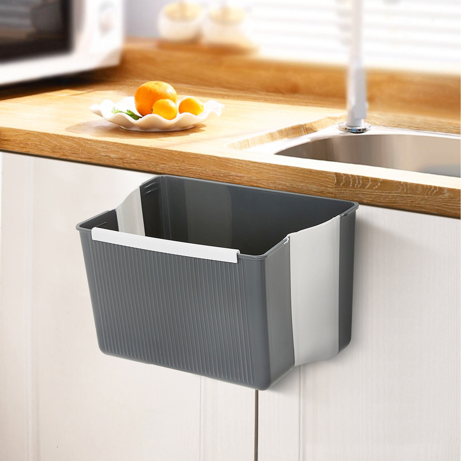 Lifeideas Lidless Foldable Hanging Kitchen Waste Bin - Grey