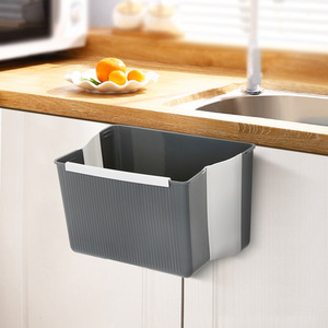 Lidless Foldable Hanging Kitchen Waste Bin - Grey