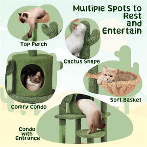 Green / Particle Board, Fabric, Plush, Sisal Cactus Cat Tree with Natural Sisal shot 7257591