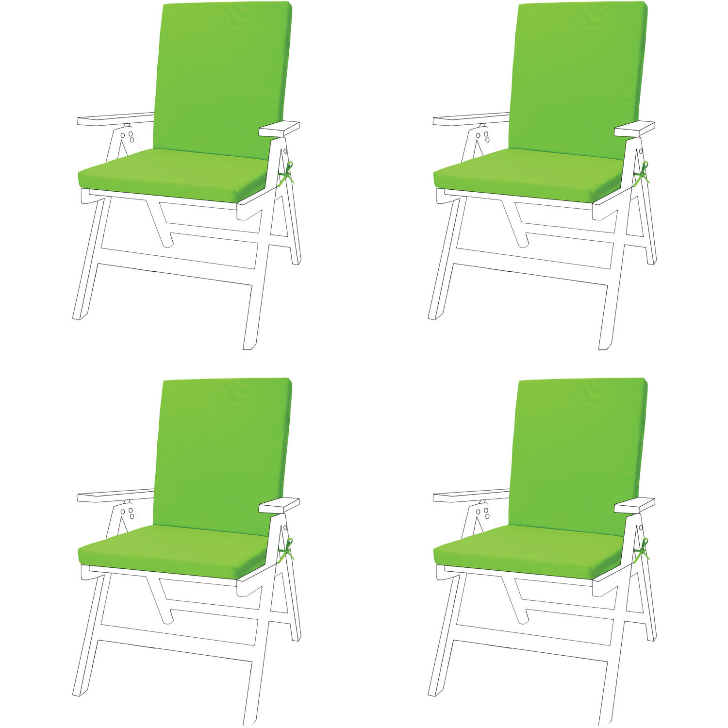 Outdoor High Back Garden Chair Seat Cushion Pad With Ties - Lime 4