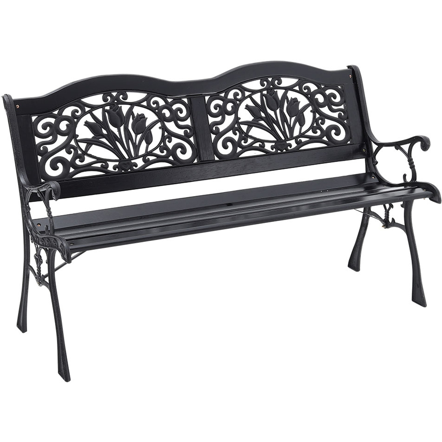 Metal Wood Outdoor Garden Bench For Patio - Black Ironwood