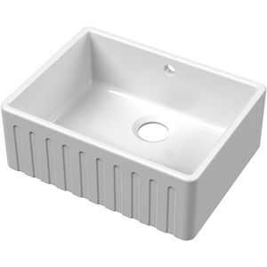Fireclay 1 Bowl Fluted Front Butler Sink Overflow White 595x450mm