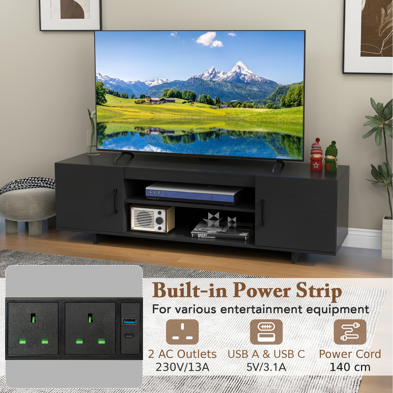 Tv Stand Media Console Table - Black
